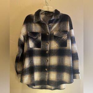 F.DTCC Women’s Collared Casual Loose Oversize Wool Blend Blue Shacket- Size XL